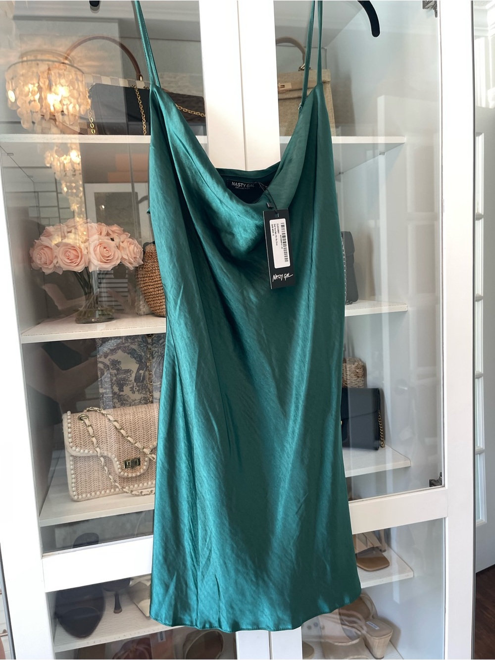 Nasty Gal Emerald Green Satin Slip Dress